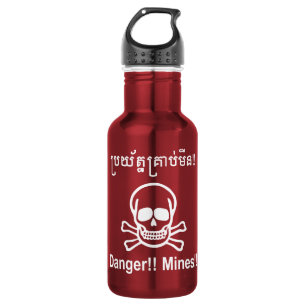 Botella De Agua ¡¡Peligro!! ¡Minas! ☠ de Rótulo camboyano ☠