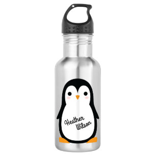 Botella de agua Penguin Cute para niños con nombre