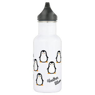 Botella de agua Penguin Cute para niños con nombre