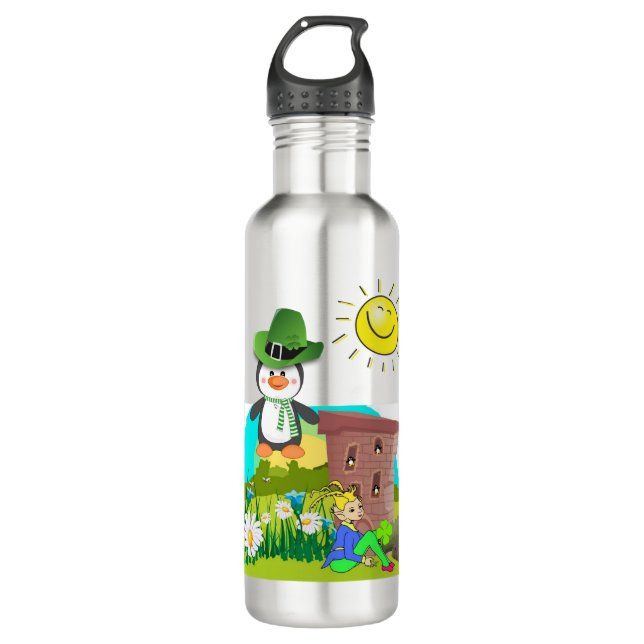 Botella De Agua penguin leprechaun, el día del feliz san patrick (Anverso)