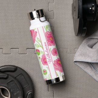 Botella De Agua Peonía floral rosa personalizada