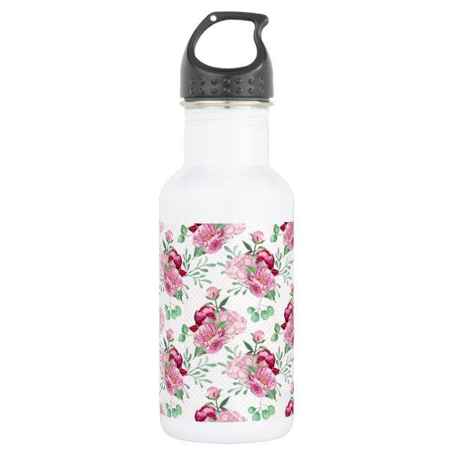 Botella De Agua peonías rosadas de acuarela (Anverso)
