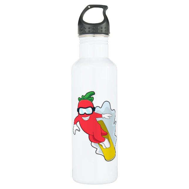 Botella De Agua Pepper en Snowboard con Snowboard (Anverso)