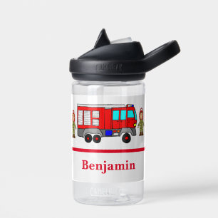 Botella De Agua Pequeña Cute Camión de Bomberos Rojo & Bomberos