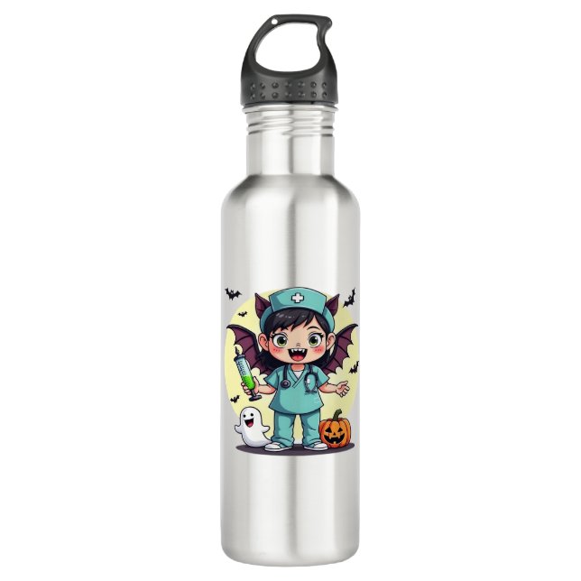 Botella De Agua Pequeña enfermera de brujas, Halloween Premium T-S (Anverso)