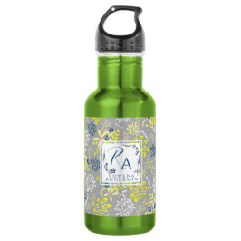 Botella De Agua Pequeñas flores de Bouquet lavanda gris