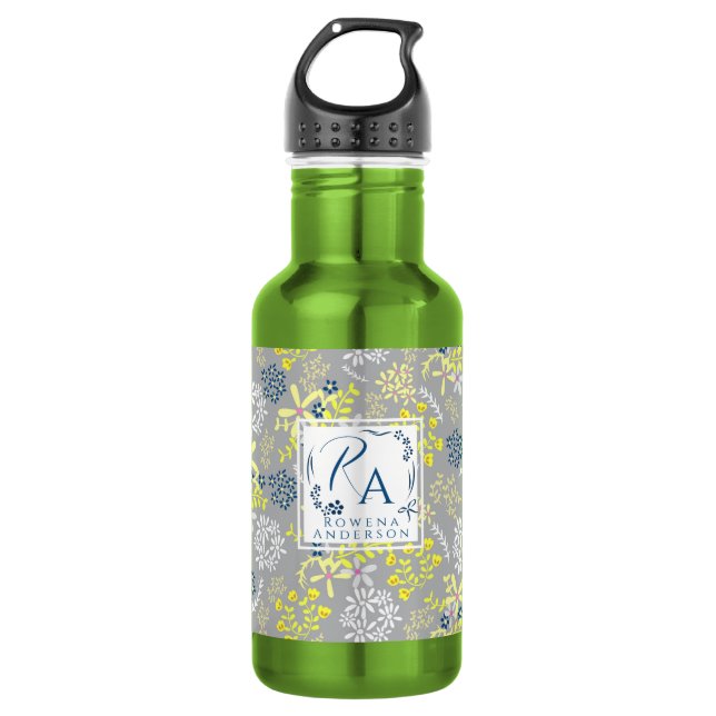 Botella De Agua Pequeñas flores de Bouquet lavanda gris (Anverso)