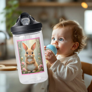 Botella De Agua Pequeño conejito lindo rodeado de flores, niños