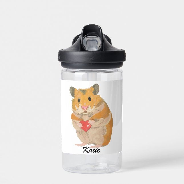 Botella De Agua Pequeño Hamster lindo que sostiene un corazón edit (Delante)