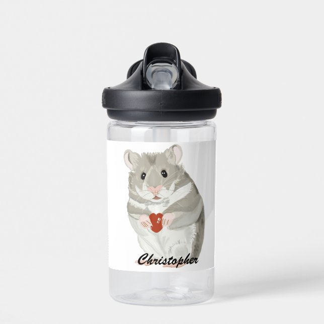 Botella De Agua Pequeño Hamster lindo que sostiene un corazón edit (Delante)