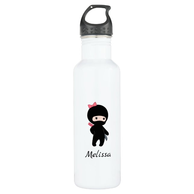 Botella De Agua Pequeño nombre personalizado de Chica Ninja (Anverso)