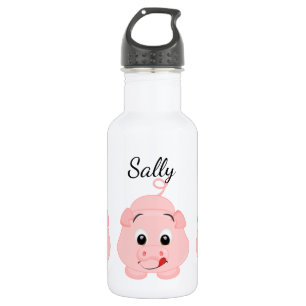 Botella De Agua Pequeño y pequeño cerdo rosa personalizado