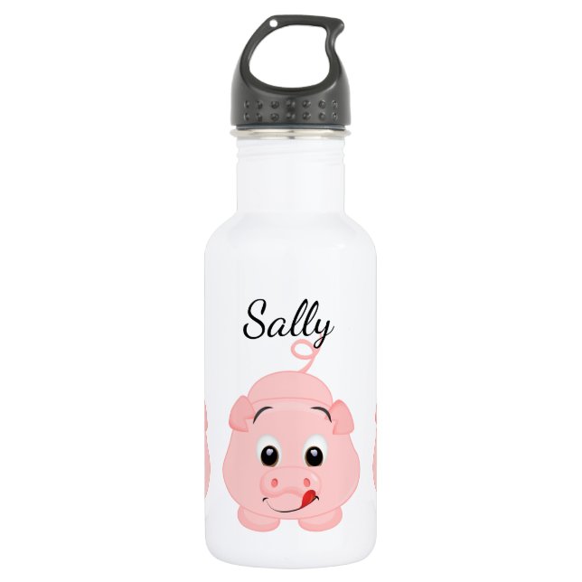 Botella De Agua Pequeño y pequeño cerdo rosa personalizado (Anverso)