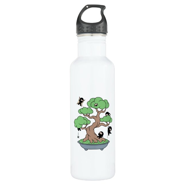 Botella De Agua Pequeños Ninjas en el árbol Bonsai (Anverso)