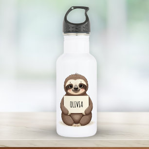 Botella De Agua Perezoso Lindo Sosteniendo una Tarjeta con Nombre
