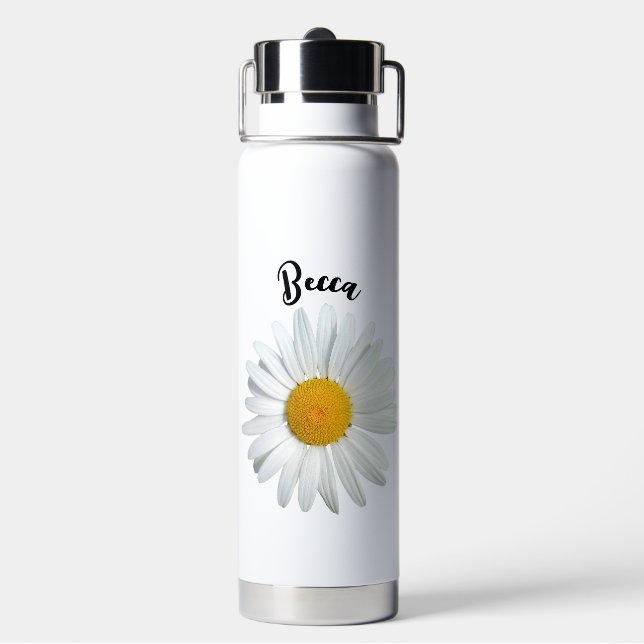 Botella De Agua Perky White Daisy Flower Personalizada (Reverso)