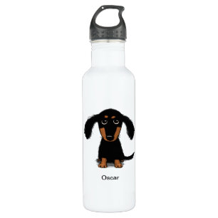 Botella De Agua Perrito de pelo largo del Dachshund con el texto