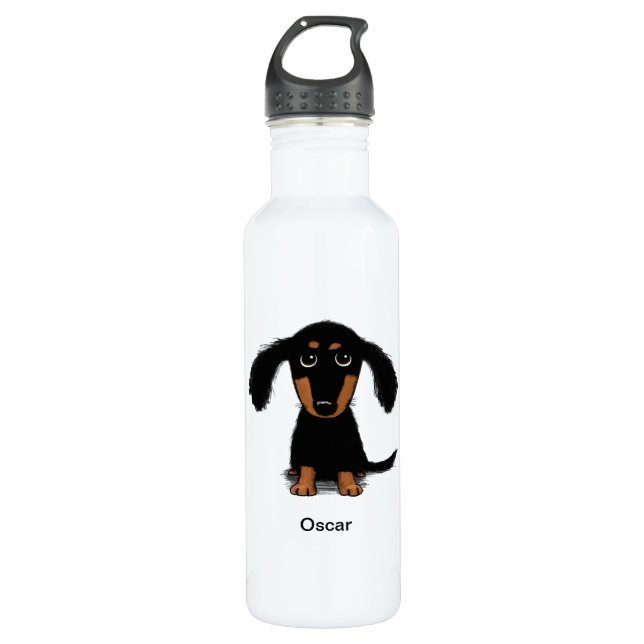 Botella De Agua Perrito de pelo largo del Dachshund con el texto (Anverso)