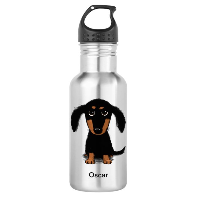 Botella De Agua Perrito de pelo largo del Dachshund con el texto (Anverso)