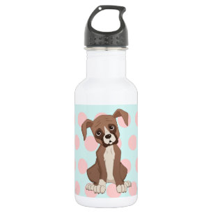 Botella De Agua Perrito del boxeador en lunares rosados