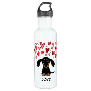 Botella De Agua Perrito lindo del Dachshund con los corazones de