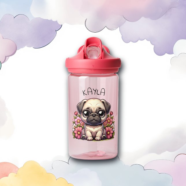 Botella De Agua Perrito Pug Personalizado Lindo (Subido por el creador)