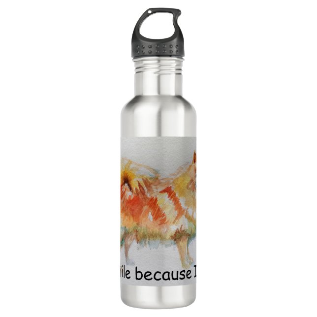 Botella De Agua Perro alemán Spitz: "Sonrío porque puedo" (Anverso)