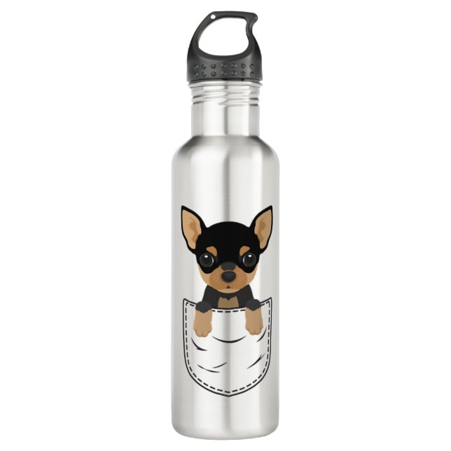 Botella De Agua Perro chihuahua en bolsillo (Anverso)