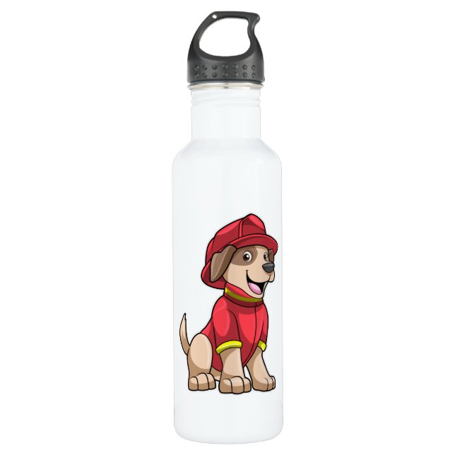 Botella De Agua Perro como bombero con casco de bomberos (Anverso)