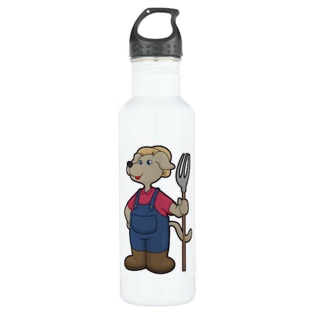 Botella De Agua Perro como granjero con pastel y Gorra (Anverso)