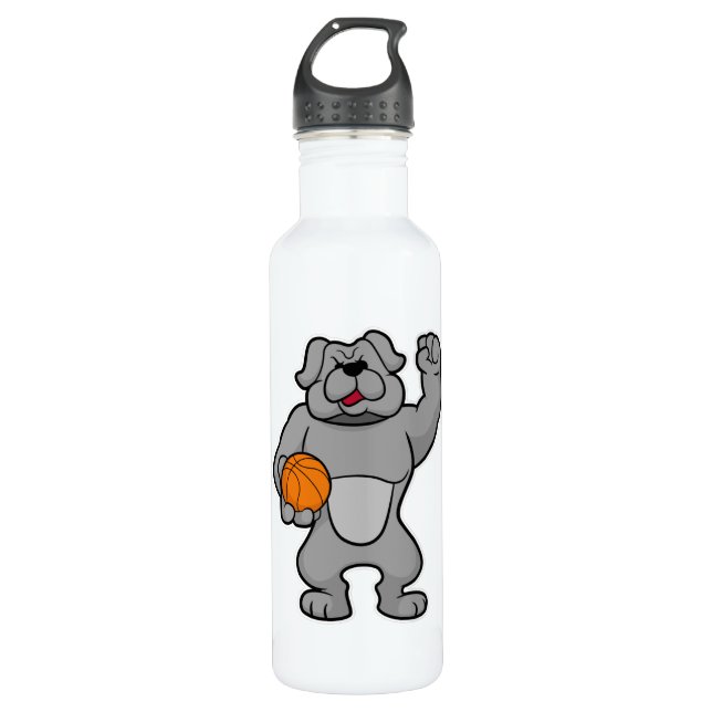 Botella De Agua Perro como jugador de baloncesto con baloncesto (Anverso)