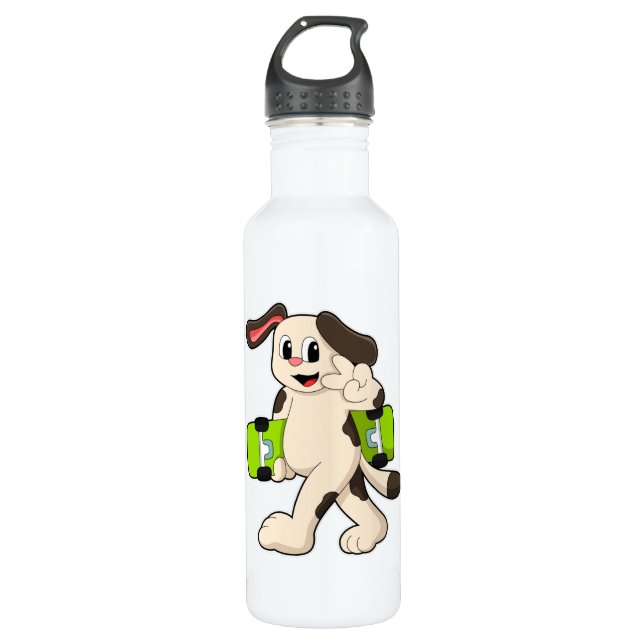 Botella De Agua Perro como patinador con patineta (Anverso)