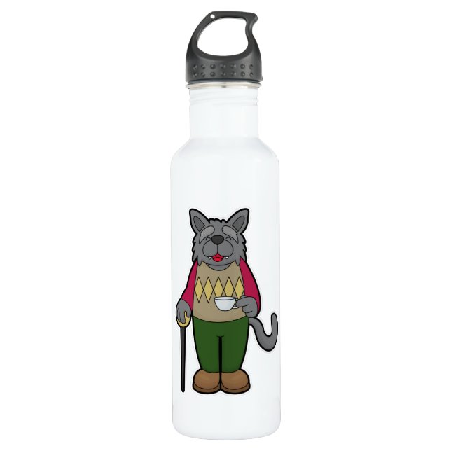 Botella De Agua Perro con taza de café (Anverso)