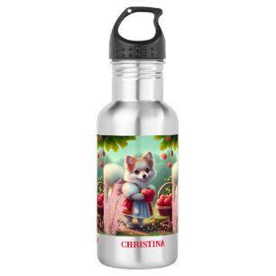 Botella De Agua Perro de cachorro con manzanas nombre personalizad