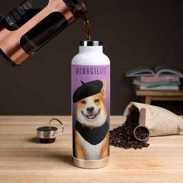 Botella De Agua Perro de Corgi de Moda Cuidada con Beret y Bandana