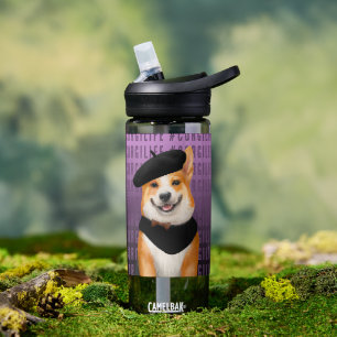 Botella De Agua Perro de Corgi de Moda Cuidada con Beret y Bandana