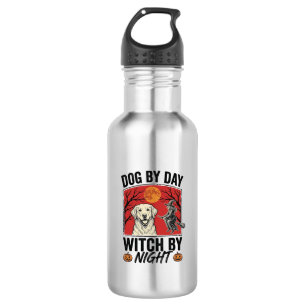 Botella De Agua Perro De Día Bruja De Noche Vintage Halloween Perr