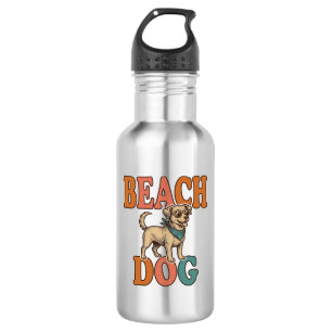 Botella De Agua Perro de Playa Grabado Vintage Diseño Gráfico_1