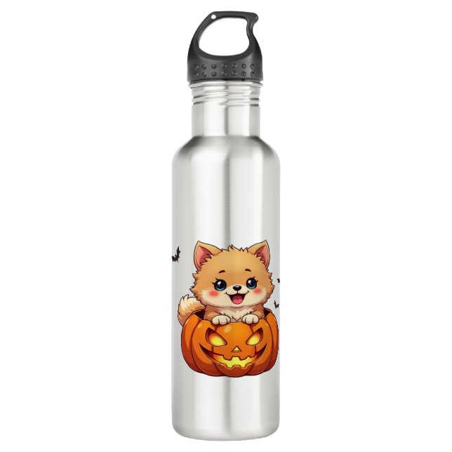 Botella De Agua Perro de Pomerania Feliz calabaza de Halloween Cla (Anverso)