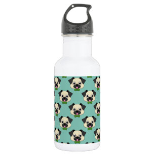 Botella De Agua Perro de pug feliz lindo con papillón