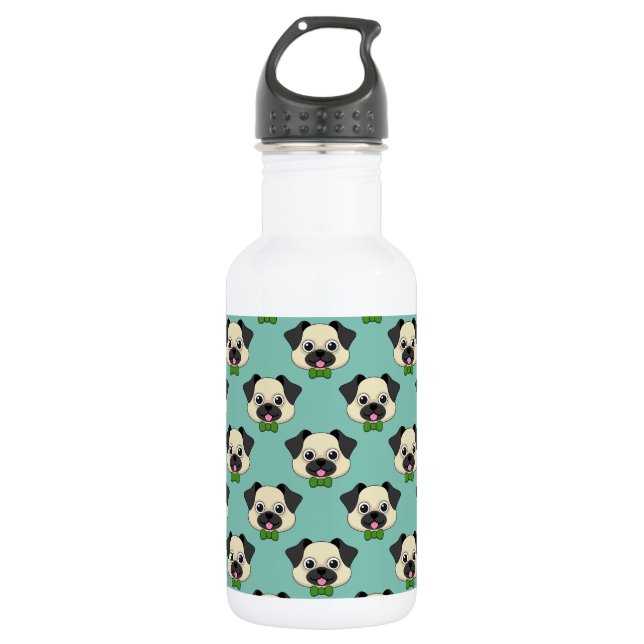Botella De Agua Perro de pug feliz lindo con papillón (Anverso)