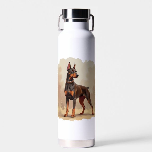 Botella De Agua Perro Doberman Pinscher Marrón Óxido Rojo (Delantero)