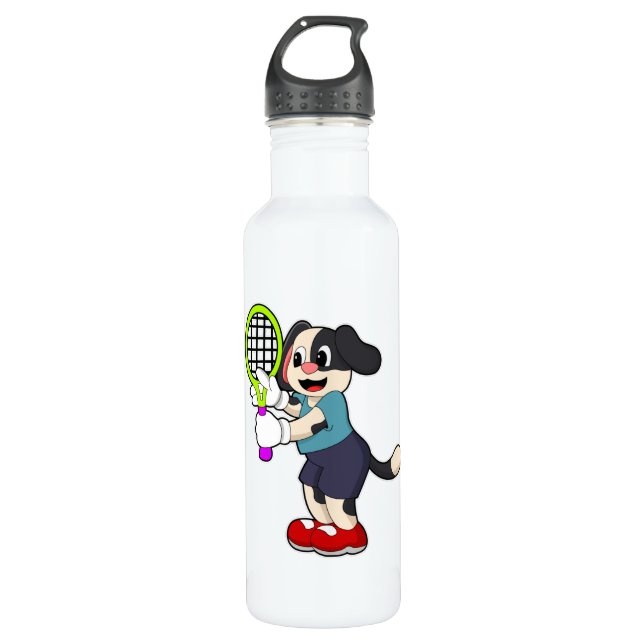 Botella De Agua Perro en tenis con raqueta de tenis (Anverso)