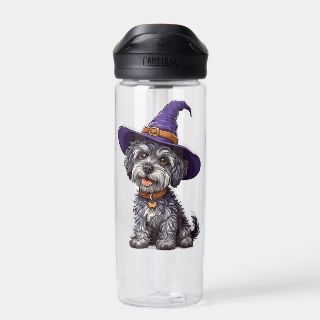 Botella De Agua Perro Feliz con un Sombrero de Bruja (Atrás)