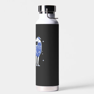 Botella De Agua Perro Galgo de Navidad con un Suéter Feo Azul Bl