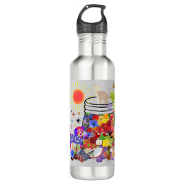 Botella De Agua perro, gato y frutas y flores