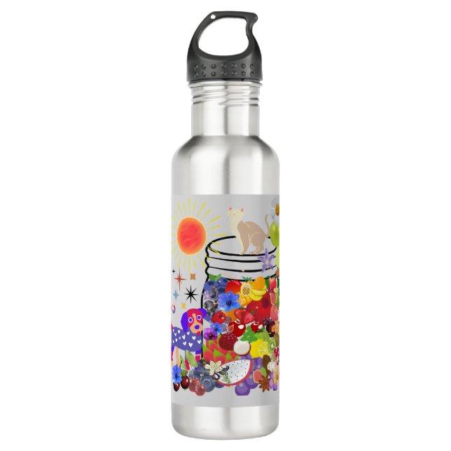 Botella De Agua perro, gato y frutas y flores (Anverso)