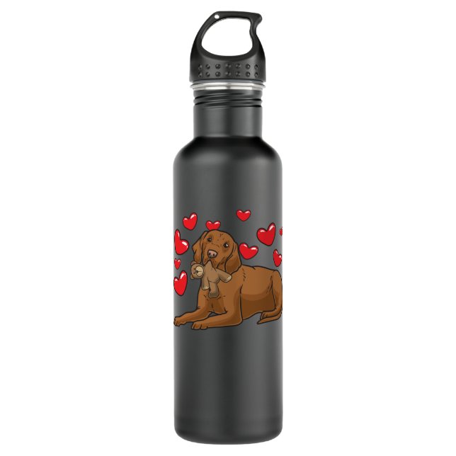 Botella De Agua Perro Magyar Vizsla con animal relleno y corazones (Anverso)