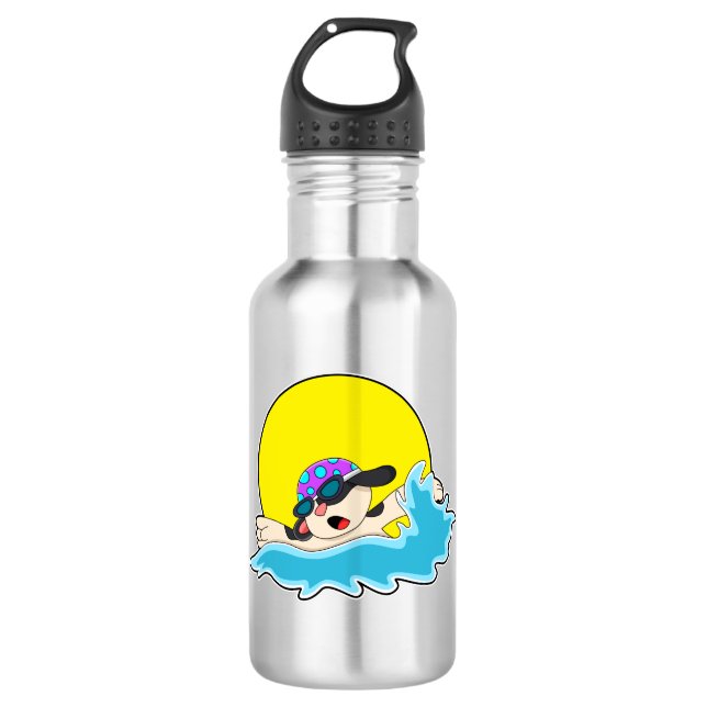 Botella De Agua Perro nadando con gafas de natación (Anverso)