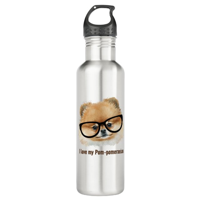 Botella De Agua Perro panomerano con gafas de ojos (Anverso)